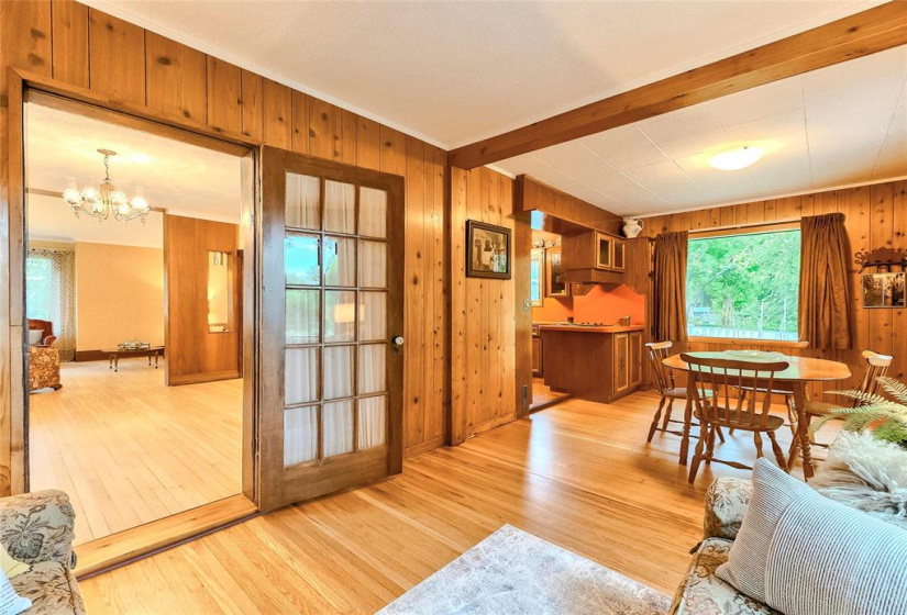 Family room with French doors to dining room