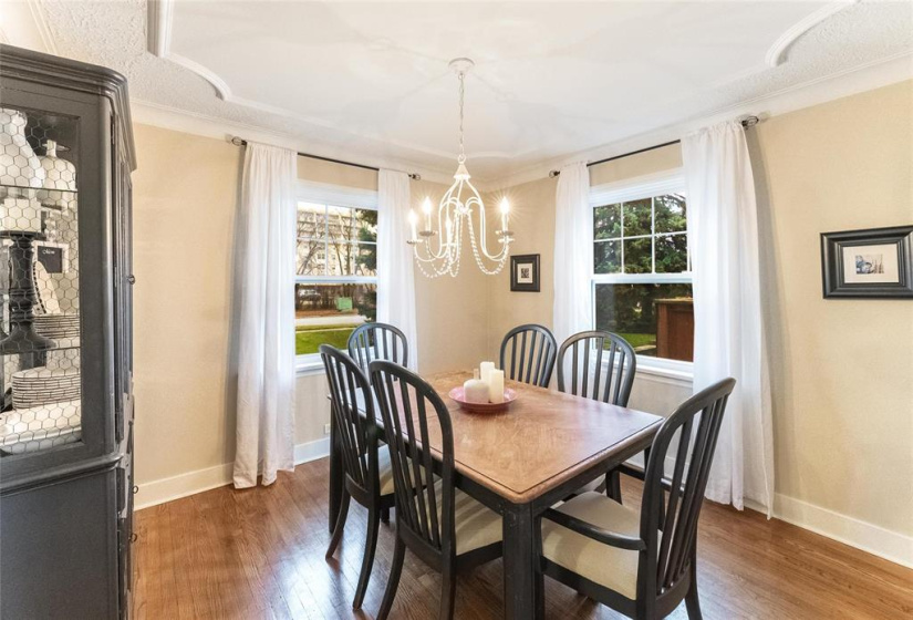 Dining room. Windows 2012. Hardwood floors, coved ceiling