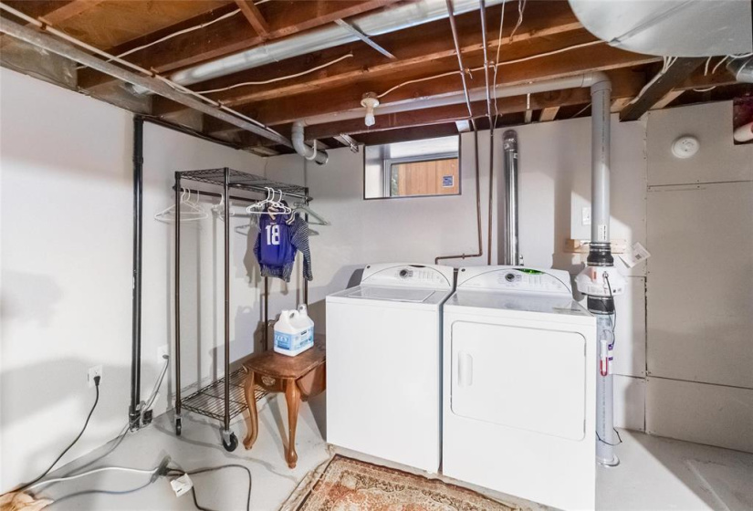 Washer and dryer included. Rough in for basement bathroom. Sump pit. Radon remediation protection (seller were just being cautious with young children).